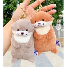 수달 키링 인형 동물 피규어 열쇠고리 귀여운 가방 키홀더 고리 에어팟 애착 선물 장식 해달, 1개, 그레이