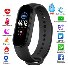 M5 스마트 워치 남성 여성 심박 측정기 혈압 피트니스 트래커 Smartwatch 2020 For Xiaomi Sport Watch for IOS Android|스마트 시계|, 1개, 단일, Black