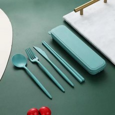 휴대용 밀 빨대 식기 상자 숟가락 포크 젓가락 커트레이 식기류 여행 주방, 6. 004