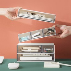 오피스 사무용품 악세사리 화장품 소품 정리 쌓아올리는 서랍형 투명 수납 정리함, 1개, 화이트2칸