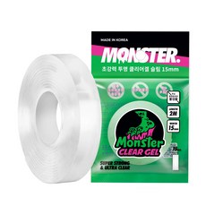 몬스터 클리어 겔 슬림 폭 좁은 초강력 나노 실리콘 양면테이프 15mm x 2m, 1개, 투명