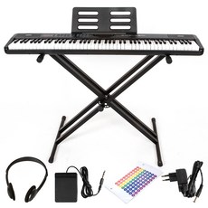 디에스뮤직 교습 입문용 88건반 전자 디지털 피아노 + 스탠드 + 서스테인 페달 + 계이름 스티커 세트, 블랙, 1개 블랙, 1개