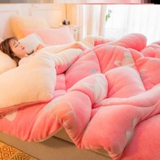 차렵이불 2층침대의위아래침대 10근 얇은스타일 세척 홈패브릭 봄가을이불 양털 양면 두꺼운 겨울이불 겨울용 이불, C04-스노우융-어린토끼 장원-핑크