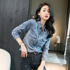 데님 셔츠 홍콩 스타일 레트로 슬림 피트 탑 레이어 자켓