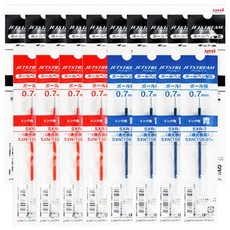 uni 제트스트림 노크 볼펜 리필 세트, 0.7mm 리필 흑10개+청4개+적색4개 세트