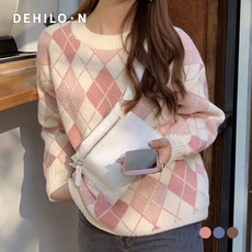 데일로엔 여성용 아가일 패턴 라운드 긴팔 니트