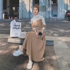드레스 여성 봄과 가을 2021 새로운 대학 바람 튀김 거리 스커트 프랑스어 복고풍 디자인 감각 틈새 기질 롱 스커트