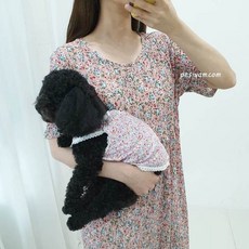 페시얌 강아지커플룩 잔꽃 여름 나시 티셔츠 잠옷 강아지옷 견주옷 커플룩, 아가옷-퍼플, 1개