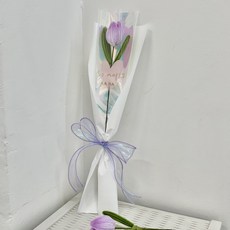 [한국어 동영상 제공] 한 송이 튤립 꽃다발 DIY 패키지 간단한 기념일 선물 방과후 모루 공예, 바이올렛 ONE SIZE