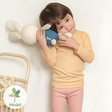 베베라온 아기내복 모달 쫀쫀 골지 9부 내의 신생아 유아 실내복 배앓이 방지, 1개, 샌드 + 코랄 80호