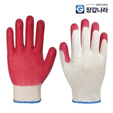 고급 반 이중 코팅 면 목장갑 L-3, 적색(파란띠), 100세트