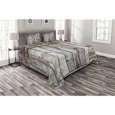 소박한 bedspread 오래 된 마을 guangmen 후드 타운 테마 농촌 신비한 가정 입구 장식 퀼 팅 3 침대 정장 2 (Queen Size Taupe Cocoa), Queen Size, Taupe Cocoa