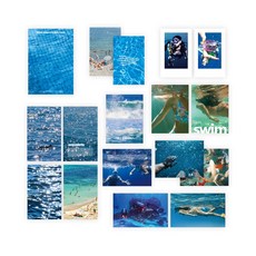 [16장] wave swim sticker pack / 윤슬 파도 바다 수영장 여름 심해 다이어리 다꾸 폰꾸 빈티지 스티커세트, 1세트 (16P)