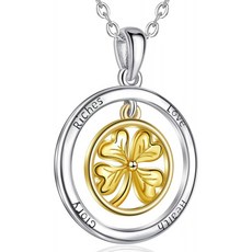 영국직수입 CELESTIA Lucky Clover 목걸이 925 Sterling Silver 4엽 Clover Engraved Pendant 18" 체인 미세한 여성용 주얼