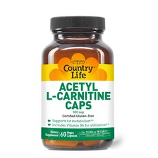 Country Life Acetyl L-Carnitine Caps with Vitamin Country Life 아세틸 L-카르니틴 캡슐 활용을 돕는 비타민 B-6 함유 50, 136.08g, 60정, 1개