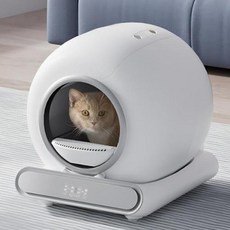 고양이 자동 화장실 스마트 쓰레기 상자 변기 샌드박스 완전 밀폐형 앱 제어 애완 동물 트레이 가토, 01 white, 1개