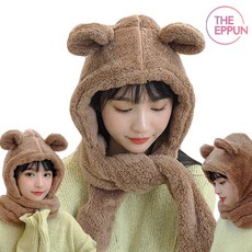 겨울유행모자 양털 곰돌이 후드목도리 제니 제니모자 겨울모자