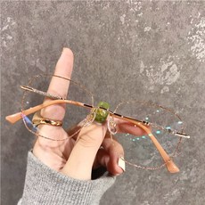 다이아 골드 반짝이는 글리터 큰 무테안경 골드 사각