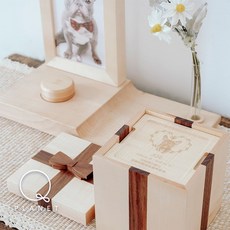 반려동물 추모함 유골함 상자 애완 추억 메모리얼, 작은 원형 케이스 증정, 메이플우드세트M+액자+캔들, 1개