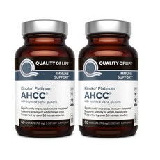 ahcc Quality of Life Kinoko Platinum AHCC 효능 표고버섯균사체 750mg (60 캡슐) 2병 + 휴대용 알약 케이스 포함 60캡슐 60정