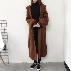후드 울 니트 옆트임 롱 로브 가디건 2color