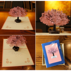 WONKING 3D 입체 카네이션 어버이날 스승의날 카드 팝업카드 update, 8.벚꽃(대)-핑크 로즈 향기, 1개