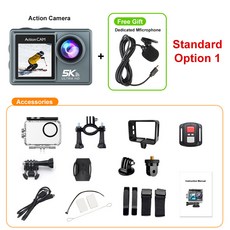 액션캠 리모컨 30M 170 카메라 배 EIS IPS 스포츠 5K 액션 5 포함 터치 방수 듀얼 LCD 4K60FPS 와이파이, 12) Standard Package 1 with T, 1개