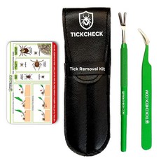 TickCheck 프리미엄 진드기 제거 키트 - 스테인리스 스틸 진드기 리무버 + 핀셋 가죽 케이스 및 무료 포켓 진드기 식별 카드 (1), TickCheck 프리미엄 진드기 제거 키트 - 스테인, 1개