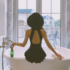 빨간 수영복 여고생 섹시 올인원 등가슴 모아서 뱃살 가려주는 온천 휴양지 수영복, 블랙