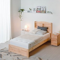 캔디시홈 루나 원목 슈퍼싱글 SS 침대프레임 네추럴 딥블루 (매트리스 별도), 내추럴