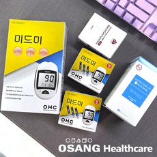 오상헬스케어 미드미 혈당측정기 풀세트 [혈당계+시험지100매+침110개+솜100매+파우치+채혈기+당뇨수첩], 1세트