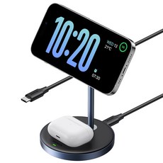 UGREEN 유그린 2 in 1 무선충전 스탠드 아이폰 및 에어팟 동시 충전 아이폰 거치대, 1개, Black