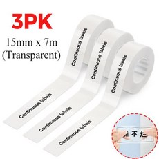 P12 미니 소형 휴대용 라벨 프린터용 연속 용지 방수 자체 접착 열 스티커 15mm x 7m 3 개, 06 3PK Transparent