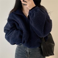 생활인테리어 오버핏 양털 여성 빅사이즈 숏 플리스 집업 뽀글이 후리스