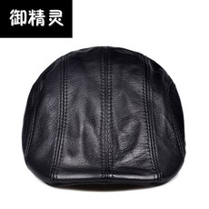 others 큰 사장 님 가죽 모자 가을 겨울 남자 중장 년 진 양가죽 베레모 한국 판 얇 은 전진 모 영감 캡 검은색 M (54 - 55 cm)