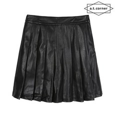 앳코너 블랙 폴리우레탄 혼방 플리츠 스커트 ATSK8D114BK