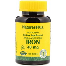 NaturesPlus 철 - 40 mg 180 채식 정제 - 높은 효능의 아미노산 킬레이트 철 보충제 건강한 혈액 증진, 1