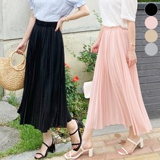 가비진 여성용 쉬폰 플리츠 밴딩 롱치마 224