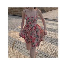 패턴 말대략 꽃자수원 봄계절 로맨스 프린트 팬시 끈나시 A라인 공주 트렌드 x2개