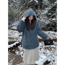 램스울 코트 토시노 후드 여성 겨울 가을 가죽털 일체 두꺼운 와이드 루즈핏 상의 2824804193