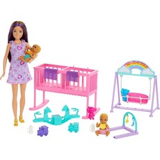 Barbie 스키퍼 인형 및 아기방 놀이 세트 액세서리 포함 트윈 아기 인형 침대 그네 시톱 등 포함 177315, Barbie 스키퍼 인형 및 아기방 놀이 세트, 액세서