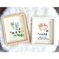 아기 발도장 수채화 컬러 액자/백일 소품/신생아 탄생 원목 액자, 1개, 꽃사과수채화/서체A/화이트