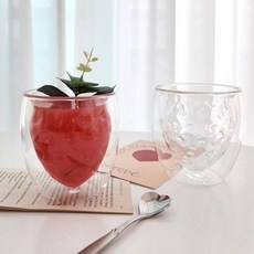 상콤 과일컵 이중유리컵 250ml (딸기 포도), 딸기1P, 1개