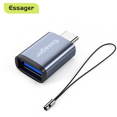 Essager A타입 5핀 to C타입 변환 젠더 스트랩 포함, USB 3.0 to C타입, 2개, 그레이