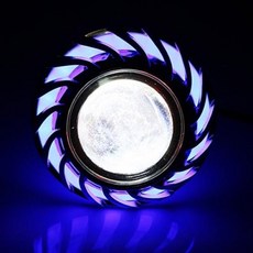 오토바이 헤드 라이트 LED 프로젝터 렌즈 1 개 범용 스쿠터 듀얼 헤일로 천사 악마의 눈 스포트 라이트 오토바이 모터사이클 액세서리, 1개, 2)Blue