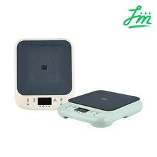 JM 1구 휴대용 미니 원형 인덕션 1500W 6단 온도조절, 프리스탠딩, 사각형 아이보리