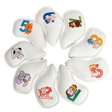 9Pcs 골프 헤드 커버 두꺼운 합성 PU 가죽 골프 아이언 헤드 커버 긴 목 골프 클럽 헤드용 큰 숫자, W
