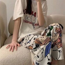 스누피 잠옷 가정용 의류 반팔 반바지 세트 레저 귀여운 여아 집들이 파티 생일 선물 여자친구 2000206