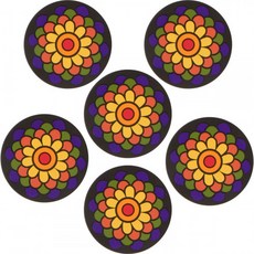 에스닉 플라워 실리콘 컵받침 6개 세트 Planet Ethnic Soft PVC Round Flower Designer Coaster Set 6 Coasters