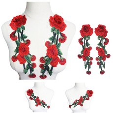 무대의상 드레스 제작 자수패치 모티브 2PCS 빨간 장미 29CM 패치에 수 놓은 바느질 3D 꽃 웨딩 아플리케 레이스 트림 트리밍 신부 이브닝 DIY